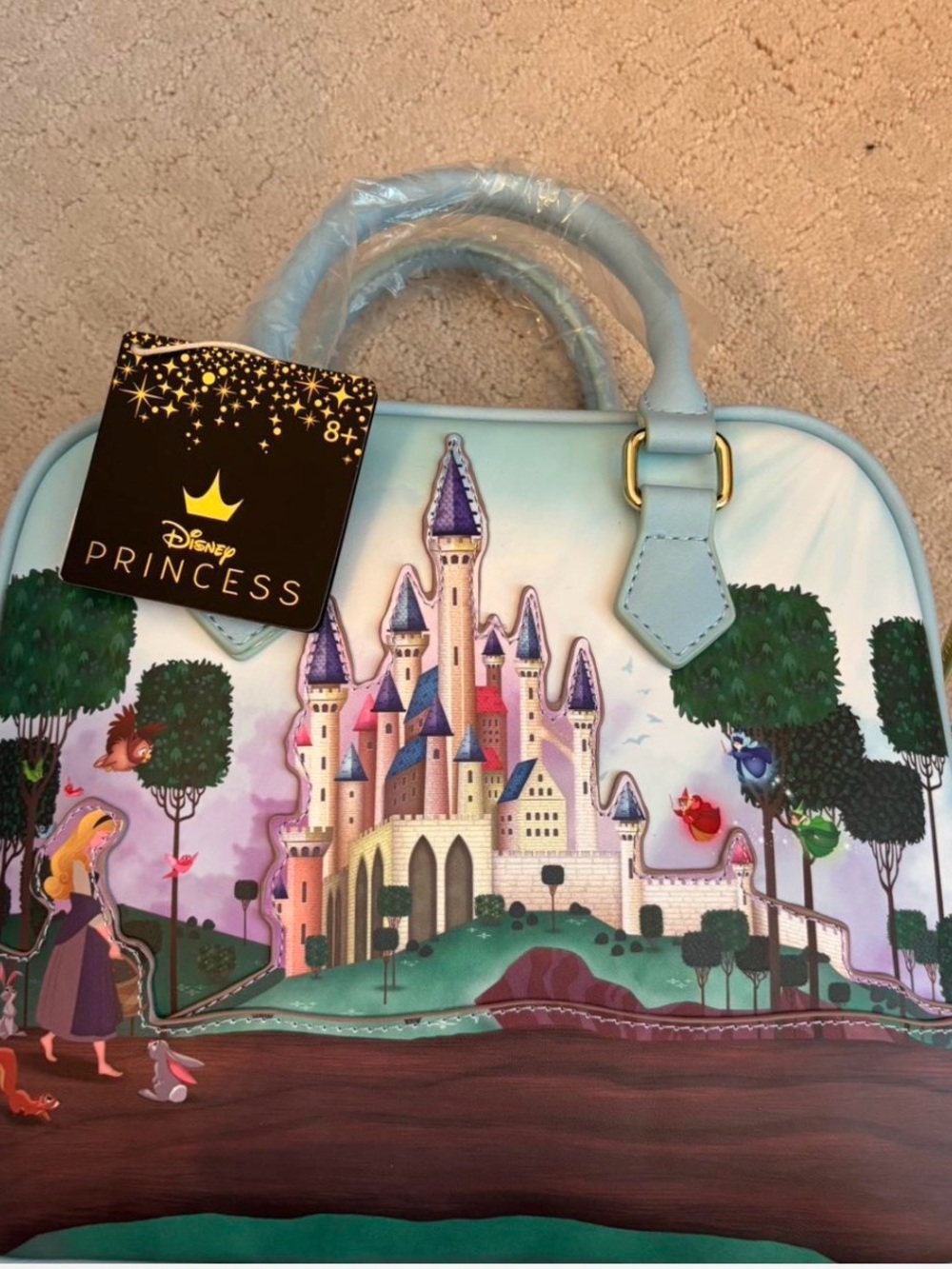 Loungefly Disney Princess Pastel Castle Crossbody Bag - Light Blue, Purple, Pink